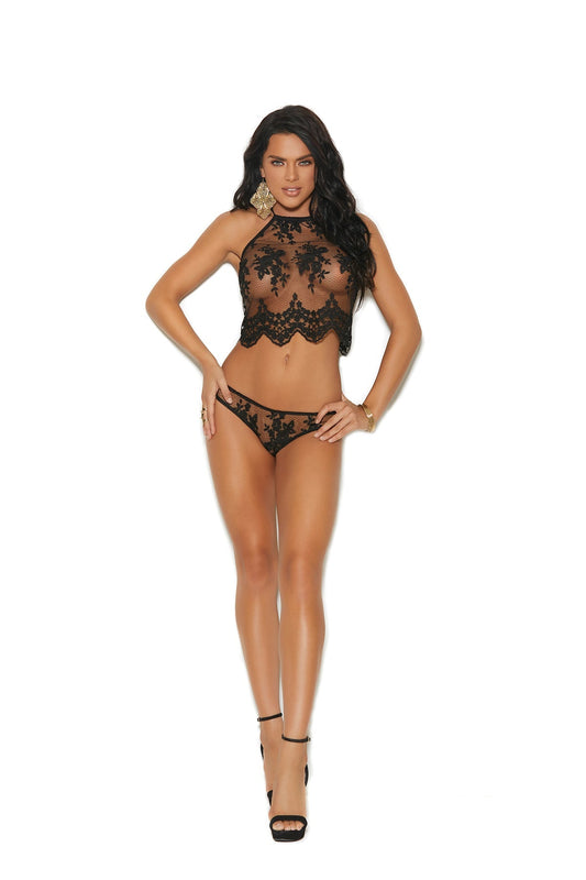 Elegant Moments Mesh Halter Neck Cami, Embroidered Detail & Panty.