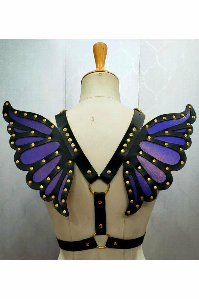 Faux Leather Purple/Gold Butterfly Wing Harness.