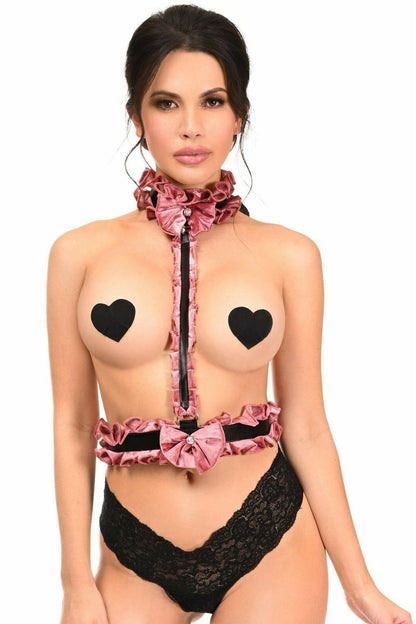 Kitten Collection Dusty Rose Velvet Single Strap Body Harness.