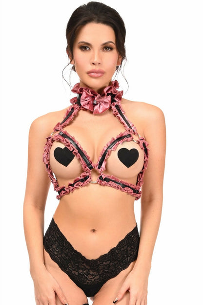 Kitten Collection Dusty Rose Velvet Triangle Top Body Harness.
