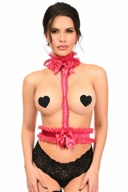 Kitten Collection Fuchsia/Fuchsia Lace Single Strap Body Harness.