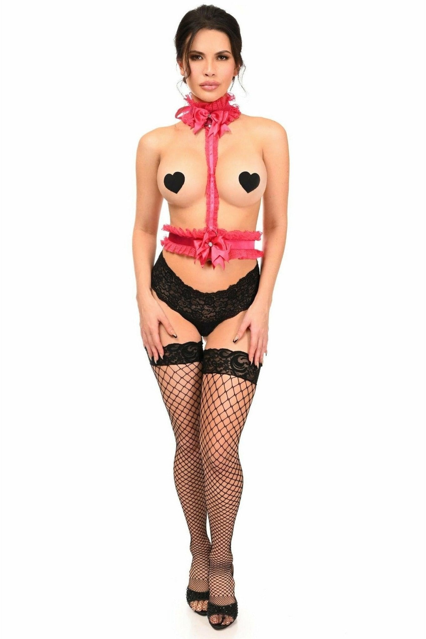 Kitten Collection Fuchsia/Fuchsia Lace Single Strap Body Harness.