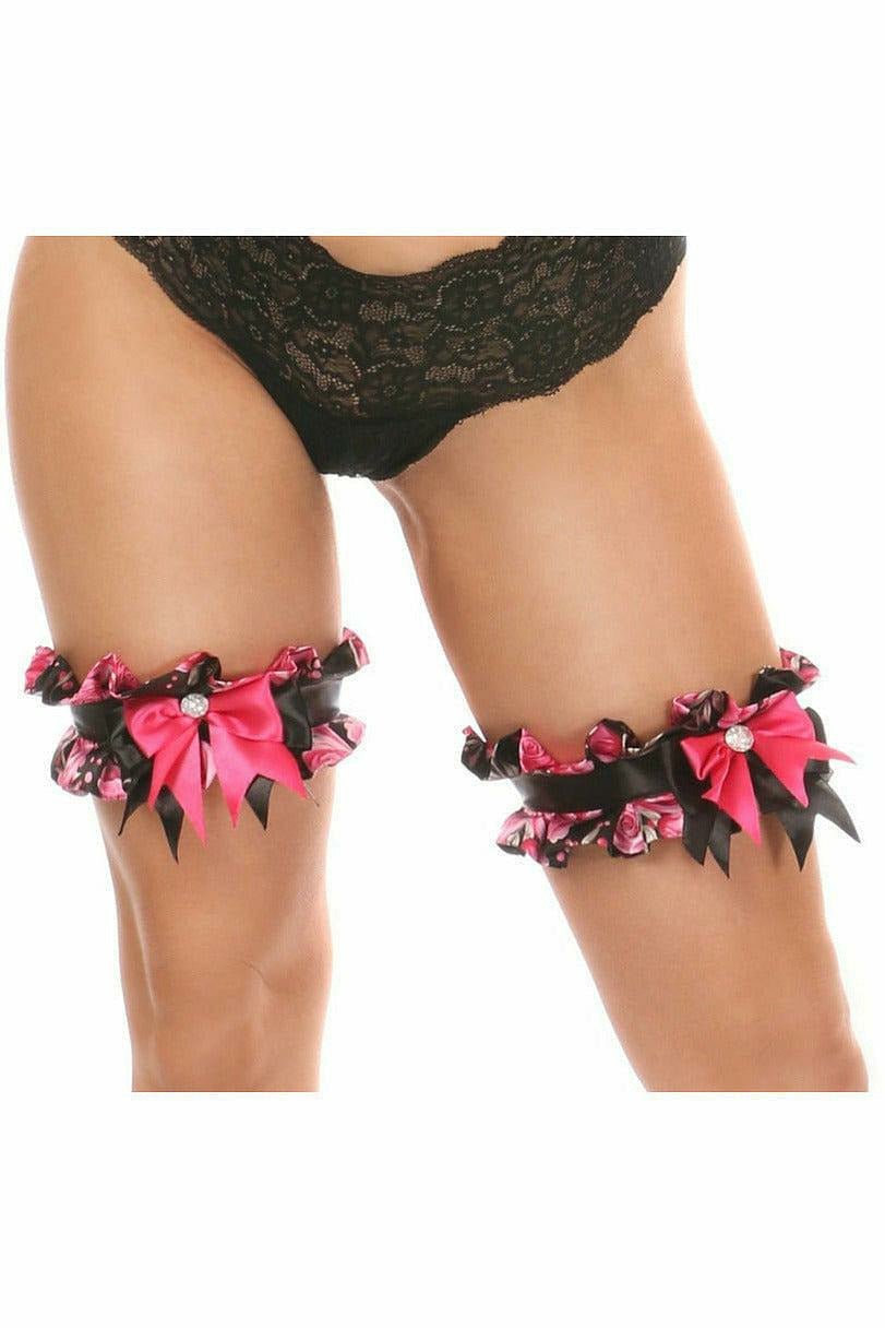 Kitten Collection Pink Floral Satin Leg Garters (Set of 2).