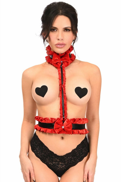 Kitten Collection Red Velvet & Faux Leather Single Strap Body Harness.