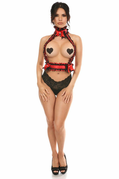 Kitten Collection Red/Black Lace Double Strap Body Harness.