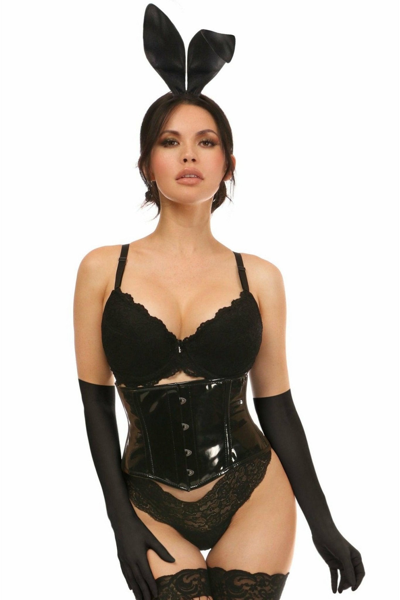 Lavish 4 PC Black PVC Bunny Corset Costume.