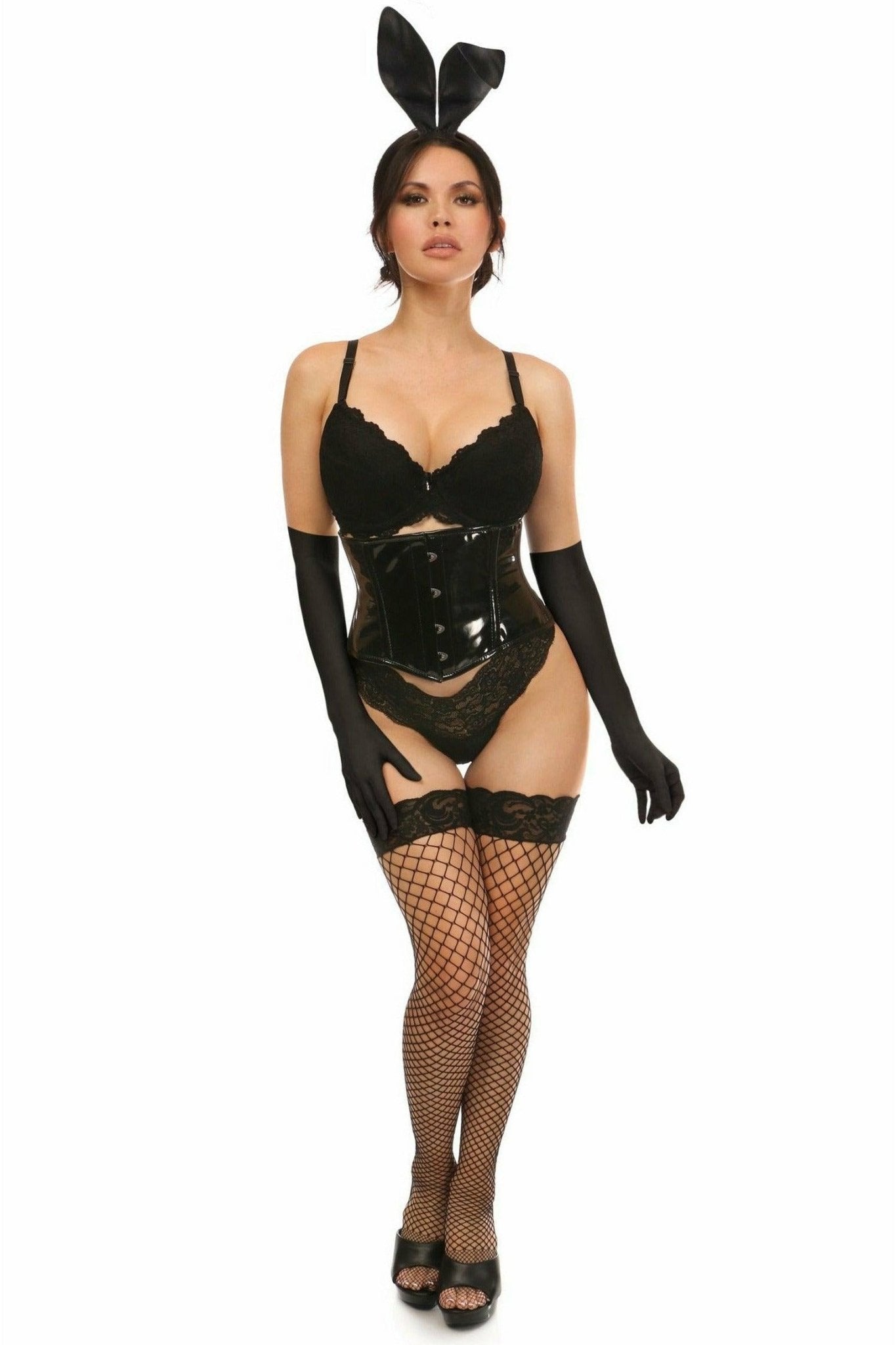 Lavish 4 PC Black PVC Bunny Corset Costume.