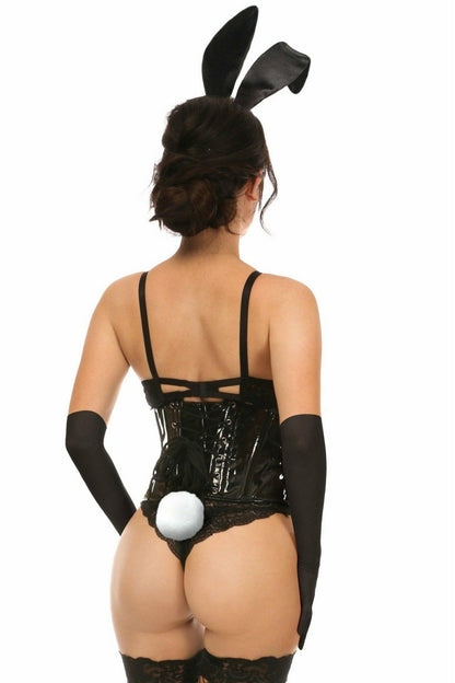 Lavish 4 PC Black PVC Bunny Corset Costume.