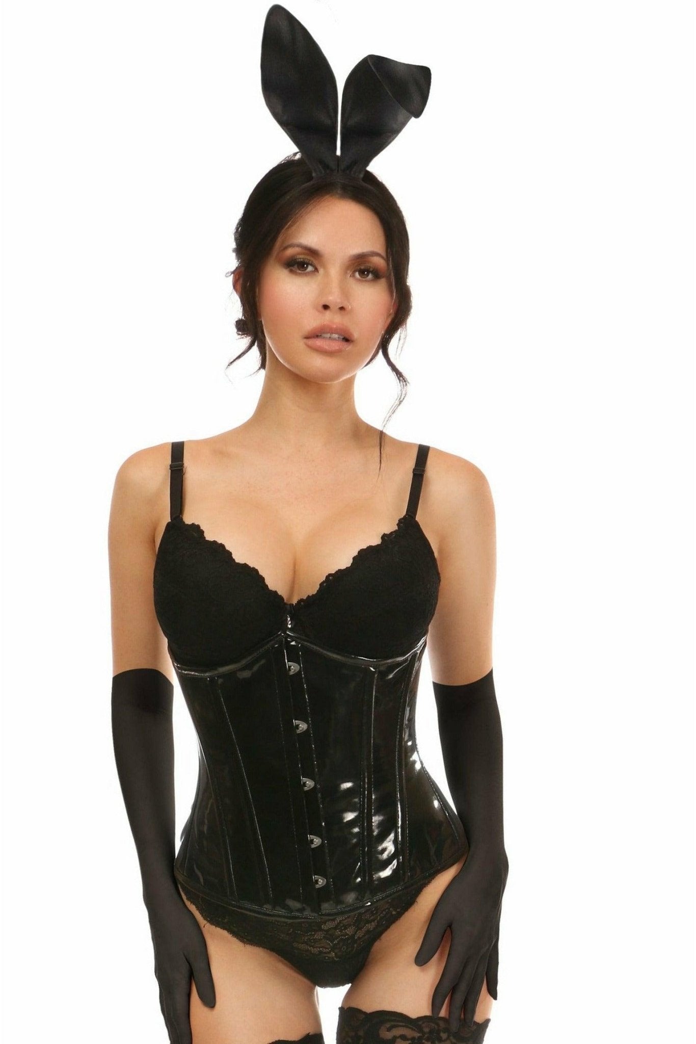 Lavish 4 PC Black Vinyl Bunny Corset Costume.