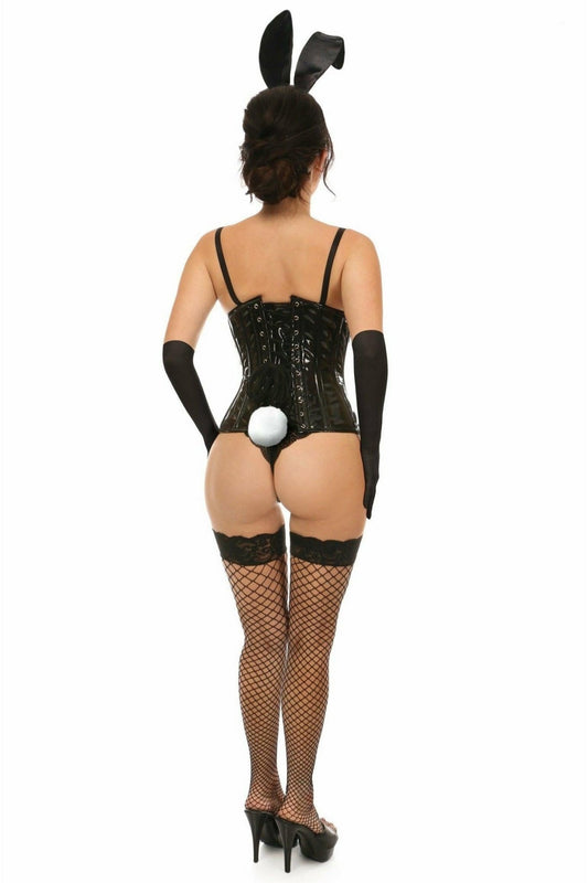 Lavish 4 PC Black Vinyl Bunny Corset Costume.