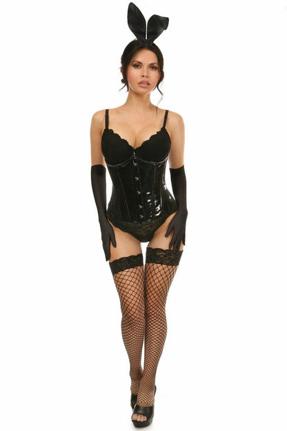 Lavish 4 PC Black Vinyl Bunny Corset Costume.