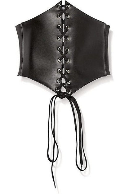 Lavish Black Faux Leather Corset Belt Cincher.