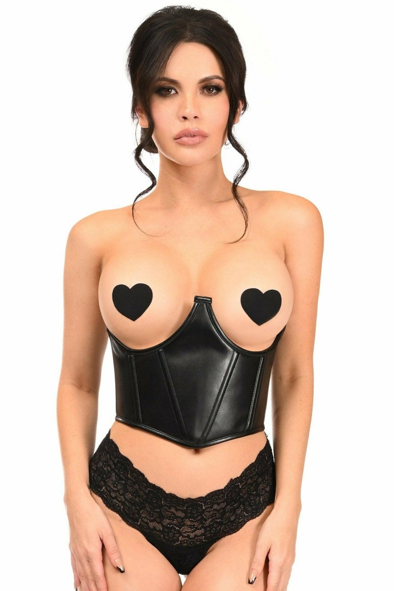Lavish Black Faux Leather Underwire Cincher Corset.
