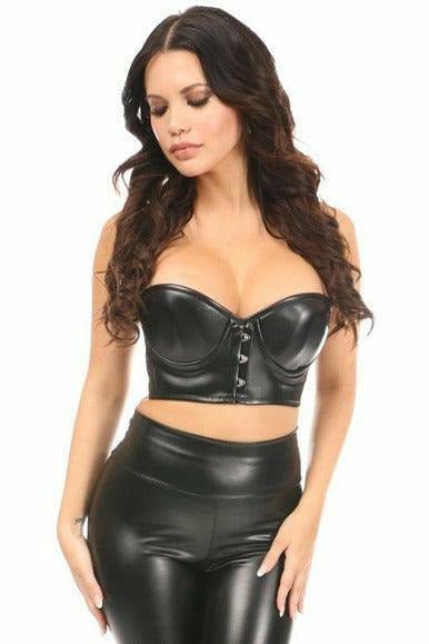 Lavish Black Faux Leather Underwire Short Bustier.