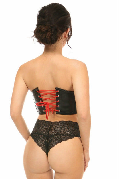 Lavish Black Faux Leather w/Red Lace-Up Bustier.