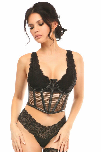 Lavish Black Fishnet Underwire Open Cup Waist Cincher.