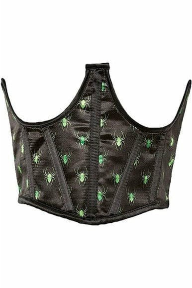 Lavish Black & Green Spiders Satin Open Cup Waist Cincher.