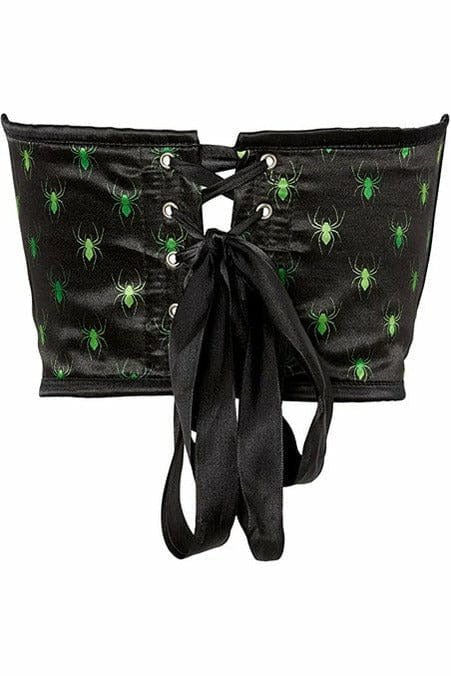 Lavish Black & Green Spiders Satin Open Cup Waist Cincher.