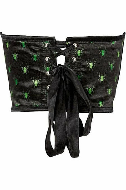 Lavish Black & Green Spiders Satin Open Cup Waist Cincher.