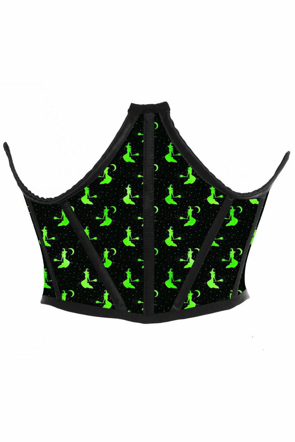 Lavish Black & Green Witches Satin Open Cup Waist Cincher.