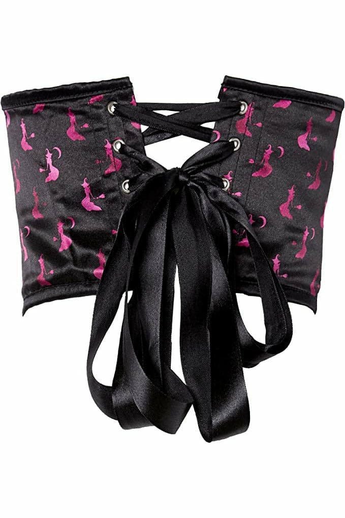 Lavish Black & Magenta Witches Satin Open Cup Waist Cincher.