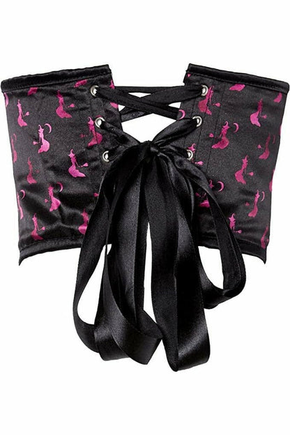 Lavish Black & Magenta Witches Satin Open Cup Waist Cincher.