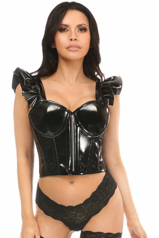 Lavish Black Patent Bustier Top w/Ruffle Sleeves.