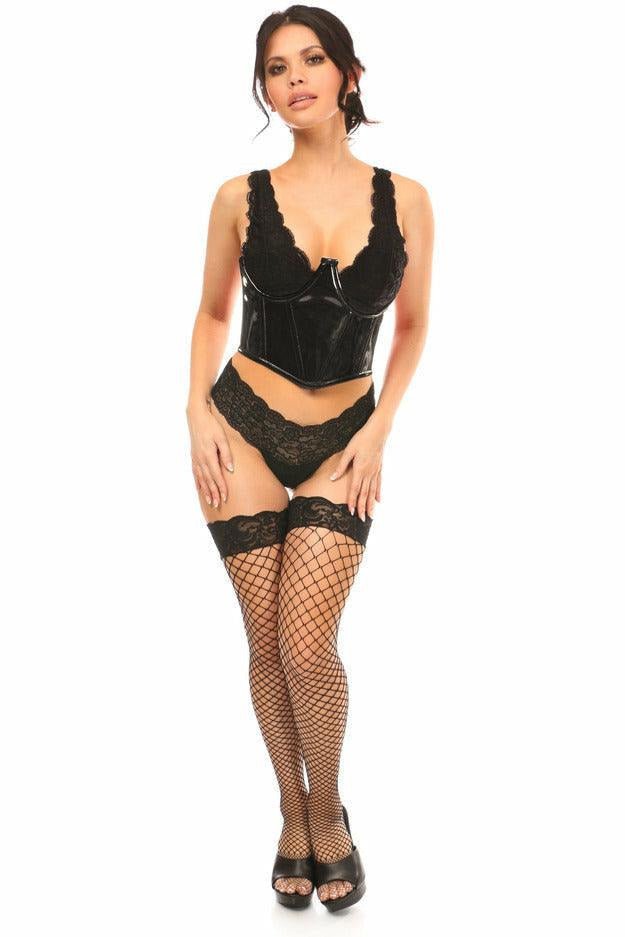 Lavish Black Patent Open Cup Underwire Waist Cincher.
