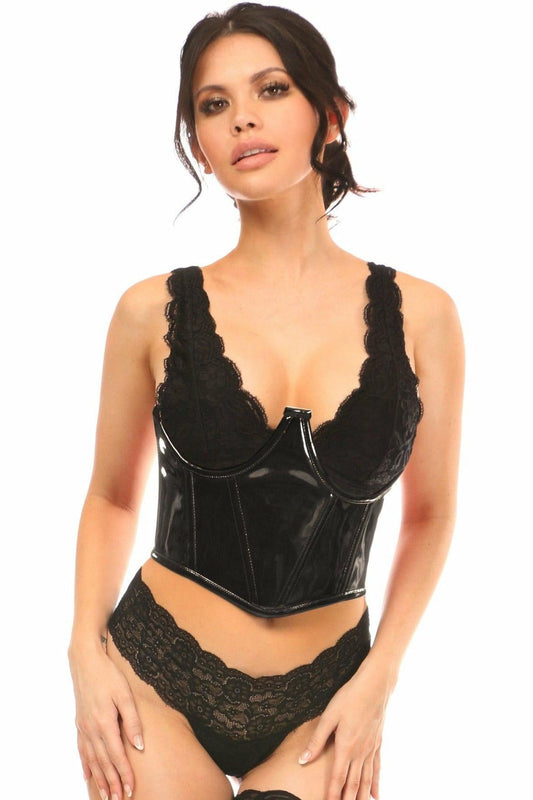 Lavish Black Patent Open Cup Underwire Waist Cincher.