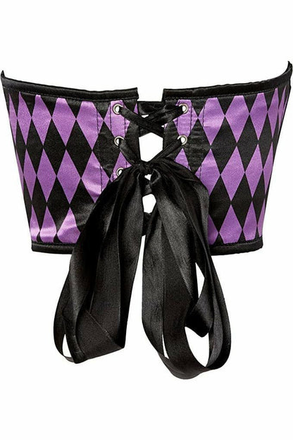 Lavish Black & Purple Diamond Satin Open Cup Waist Cincher.