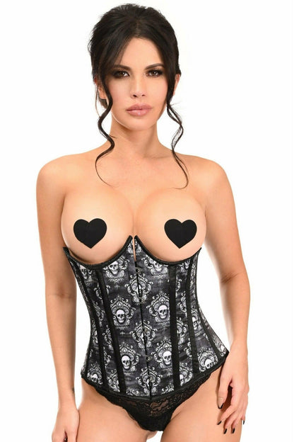 Lavish Black Skull Print Underwire Open Cup Underbust Corset.