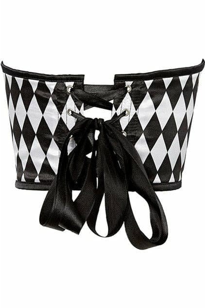 Lavish Black & White Diamond Satin Open Cup Waist Cincher.