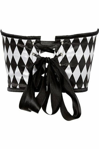 Lavish Black & White Diamond Satin Open Cup Waist Cincher.