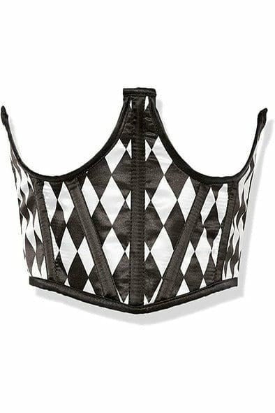 Lavish Black & White Diamond Satin Open Cup Waist Cincher.