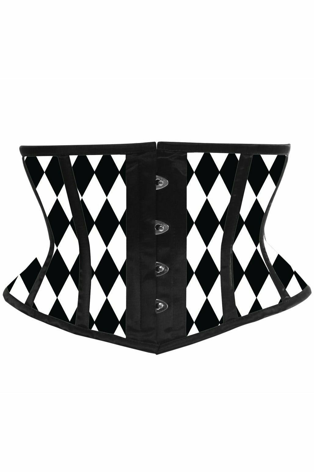Lavish Black & White Diamond Waist Cincher Corset.