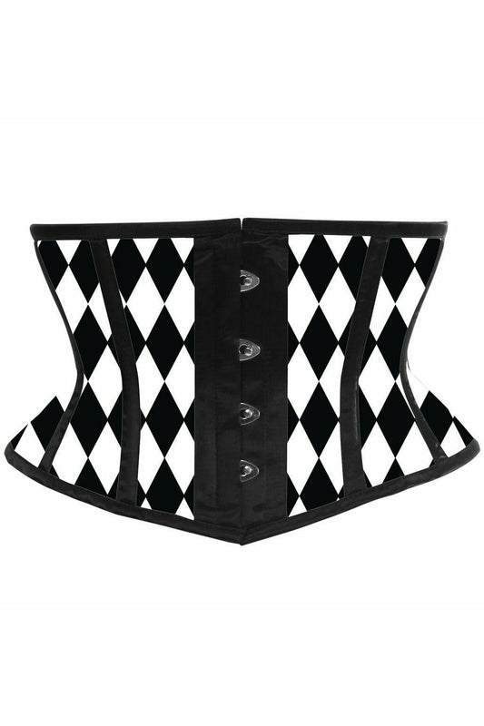 Lavish Black & White Diamond Waist Cincher Corset.