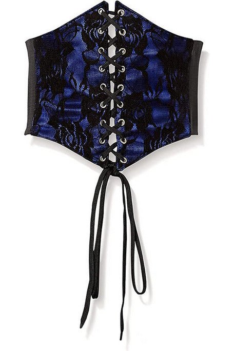 Lavish Blue w/Black Lace Overlay Corset Belt Cincher.