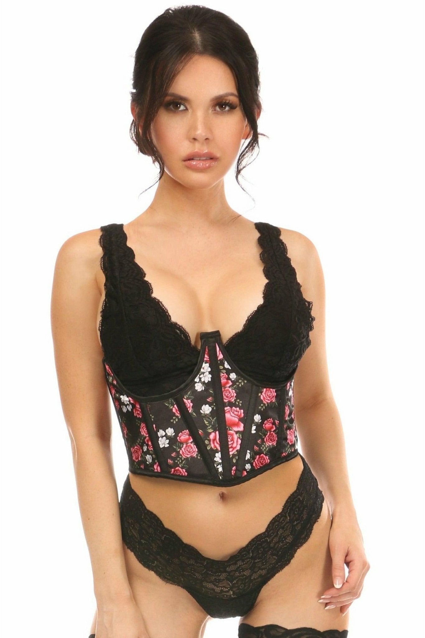 Lavish Floral Satin Open Cup Waist Cincher.