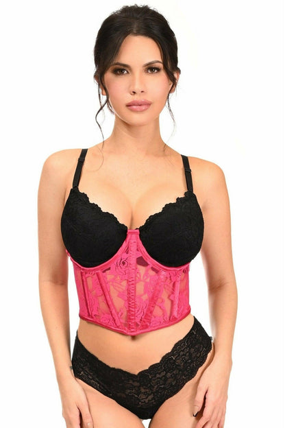 Lavish Fuchsia Sheer Lace Underwire Waist Cincher Corset.