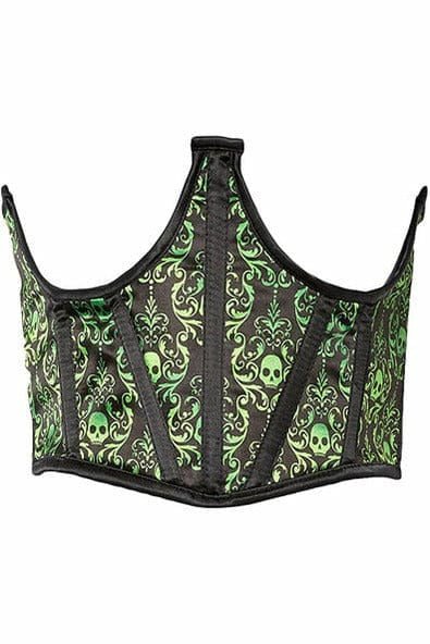 Lavish Green & Black Skull Satin Open Cup Waist Cincher.
