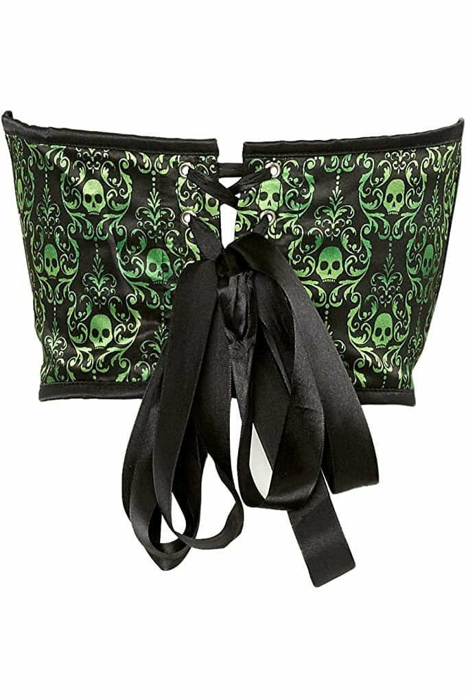 Lavish Green & Black Skull Satin Open Cup Waist Cincher.