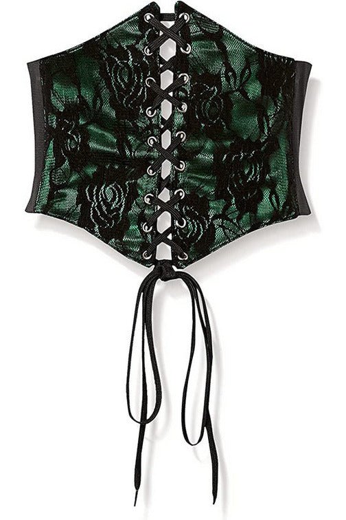 Lavish Green w/Black Lace Overlay Corset Belt Cincher.