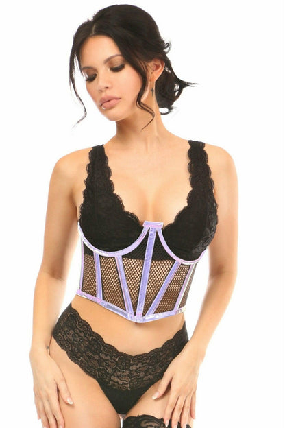 Lavish Lavender Holo & Fishnet Underwire Waist Cincher Corset.