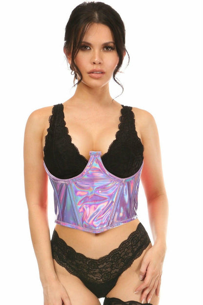 Lavish Lavender Holo Open Cup Underwire Waist Cincher.