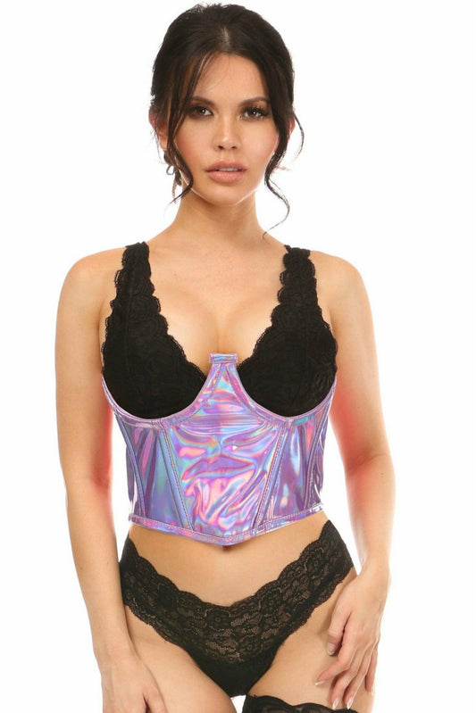 Lavish Lavender Holo Open Cup Underwire Waist Cincher.