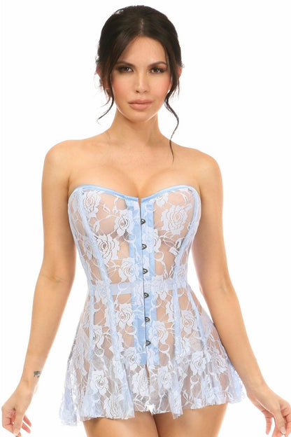 Lavish Lt Blue Sheer Lace Corset Dress.