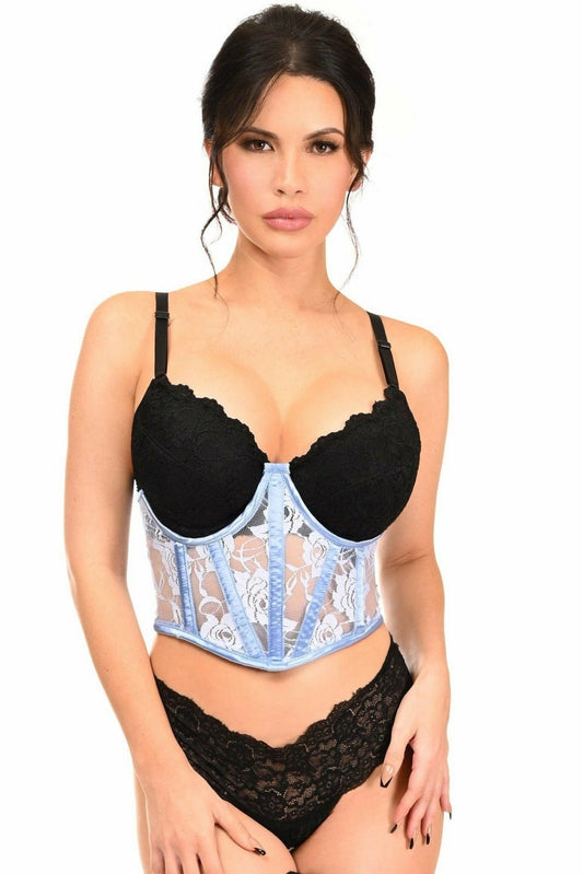 Lavish Lt Blue Sheer Lace Underwire Waist Cincher Corset.