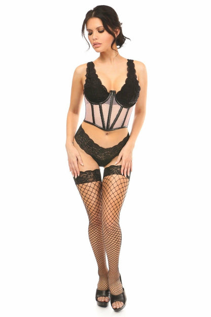 Lavish Lt Pink Fishnet Underwire Open Cup Waist Cincher.