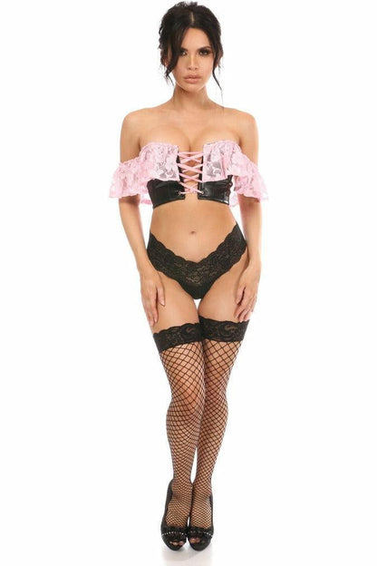 Lavish Lt Pink Lace & Faux Leather Bustier Top.