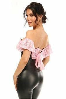 Lavish Lt Pink Lace & Faux Leather Bustier Top.